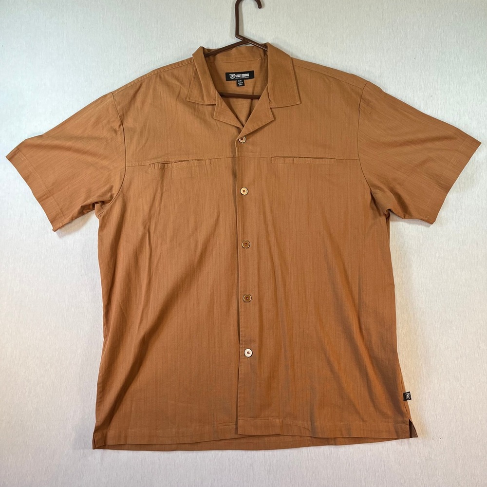 Stacy Adams Shirt Mens XXL Rust Brown Linen Blend Camp Collar Button Down
